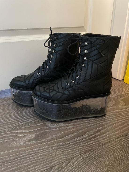 Dolls Kill Shoes - Dolly Bae Dolls Kill Harlots Black Platform Spider Web Lace-Up Ankle Boots
